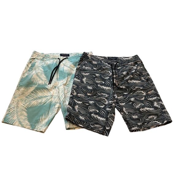 BUNDLE American Eagle -Extreme Flex Tropical Shorts Small Teal Black Palm Waves - Picture 1 of 8